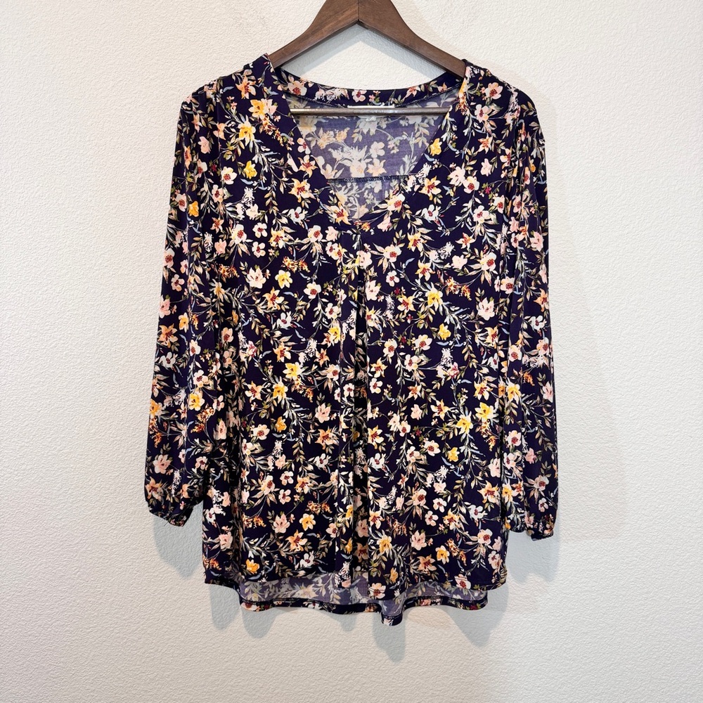 Two by Vince Camuto Floral Boho Blouse Navy Romantic Cottagecore XXL - Picture 2 of 9